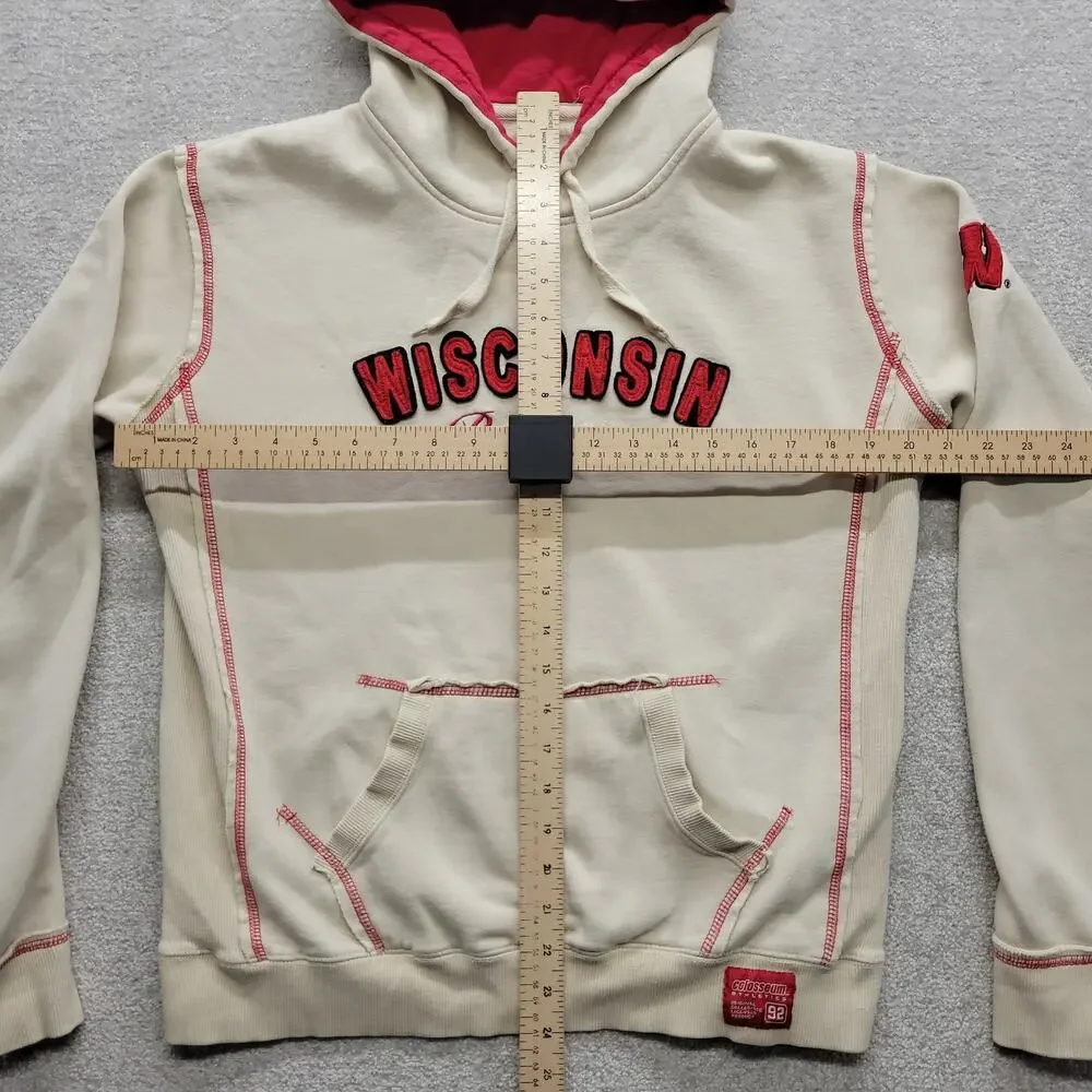 Wisconsin Badgers Hoodie Womens XL Colosseum Cream Embroidered NCAA Sweatshirt